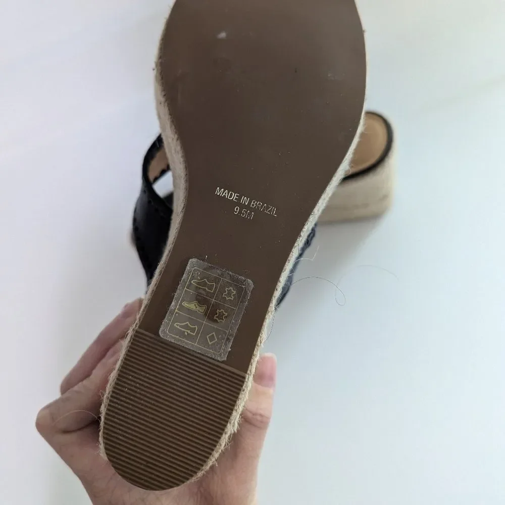 Jack Rogers Rowan Platform Espadrille Thong Sandals Black Size 9.5